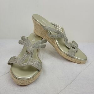 Chicos Lana Wedge Metallic Tan jute espadrille heels boho vacation neutral NWT 9